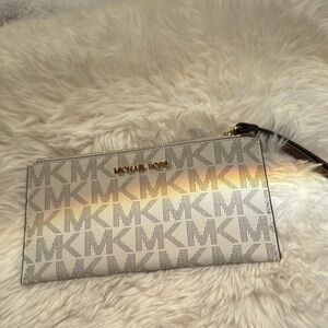 Michael Kors Gold and Cream Logo Wristlet